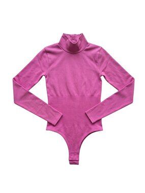 NWT | MANGOPOP Pink Ribbed Knit High Neck Thong Bodysuit Shapewear | XSmall